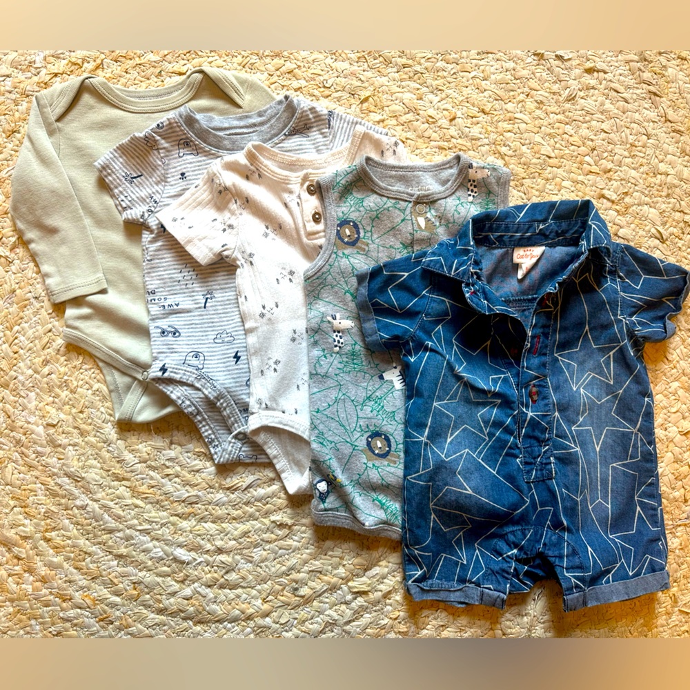🎈3 for $10🎈Lot of 5 Bodysuits Boys 0-3m Hart&Land, Carters, Cat&Jack, René Rofe